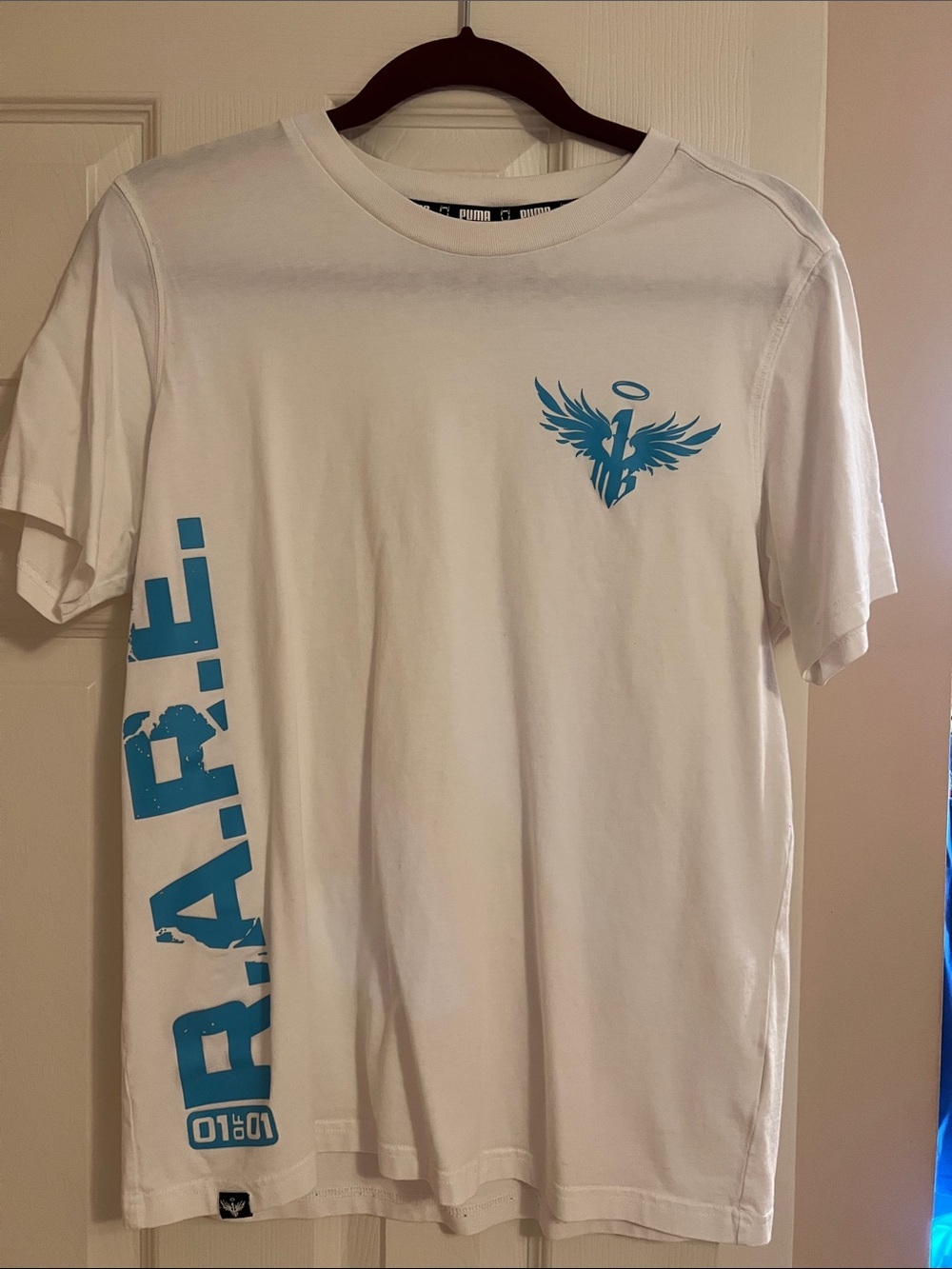 Puma White Short-Sleeve Tee with Blue Graphic